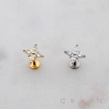 MULTI CZ FLOWER SPRING THREADLESS (PUSH IN) 316L SURGICAL STEEL LABRET SET